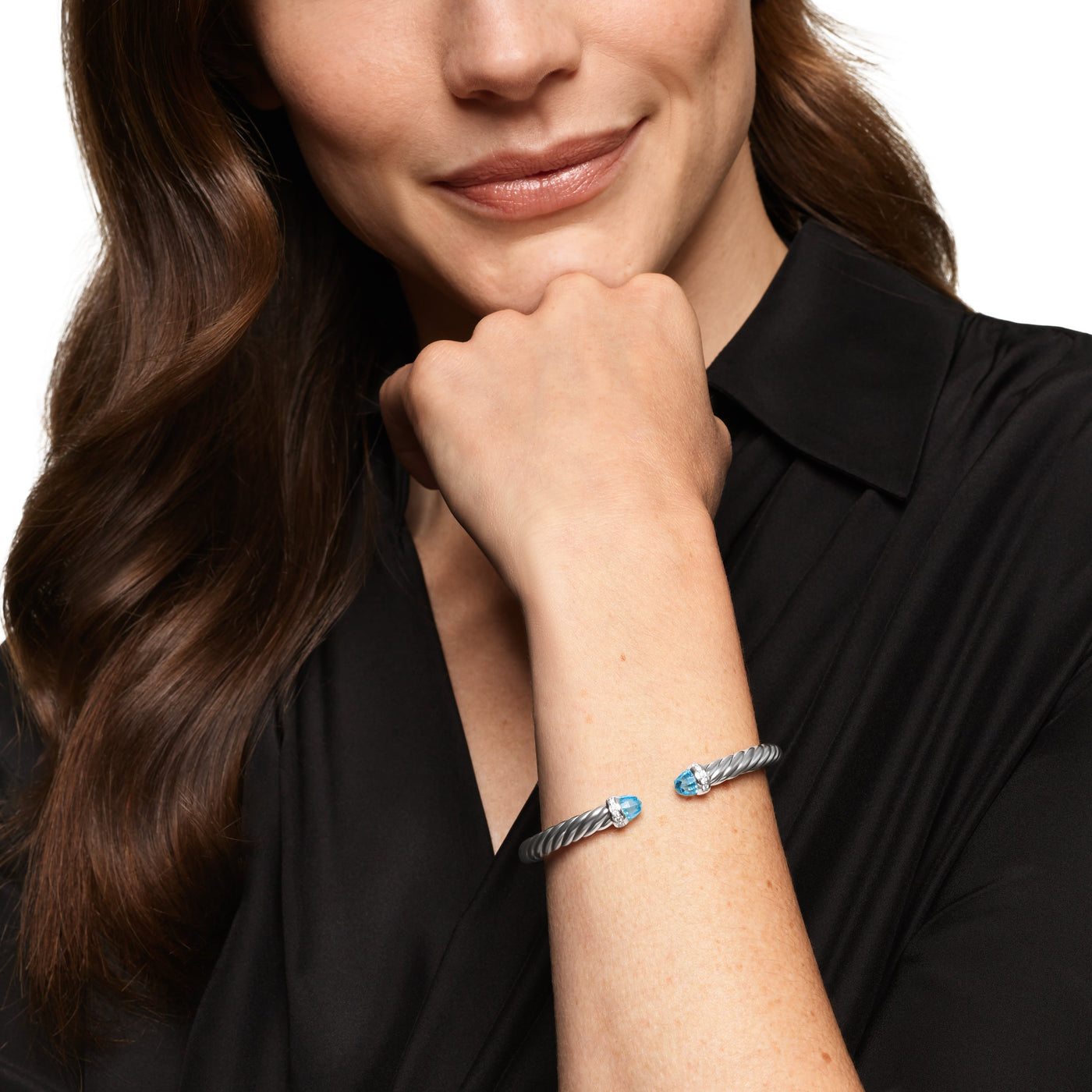 Cable Flex® Bracelet in Sterling Silver with Blue Topaz and Diamonds, 6mm