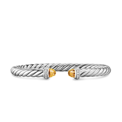 Cable Flex® Bracelet in Sterling Silver with Citrine and Diamonds, 6mm