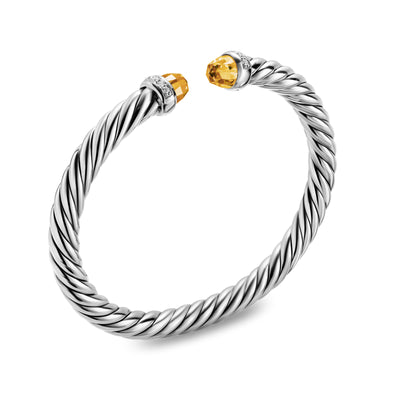 Cable Flex® Bracelet in Sterling Silver with Citrine and Diamonds, 6mm