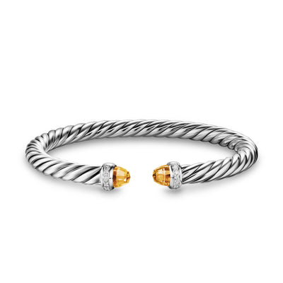 Cable Flex® Bracelet in Sterling Silver with Citrine and Diamonds, 6mm