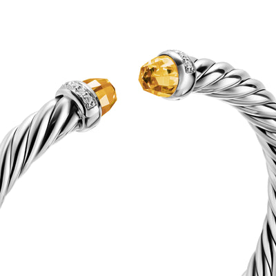 Cable Flex® Bracelet in Sterling Silver with Citrine and Diamonds, 6mm