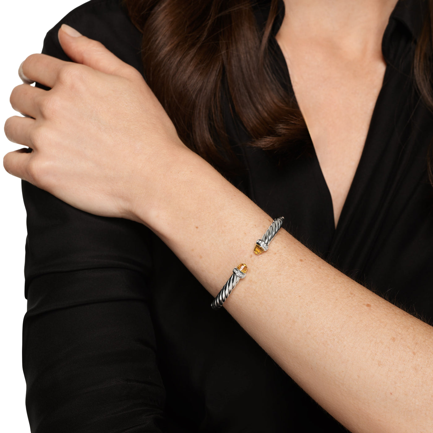 Cable Flex® Bracelet in Sterling Silver with Citrine and Diamonds, 6mm