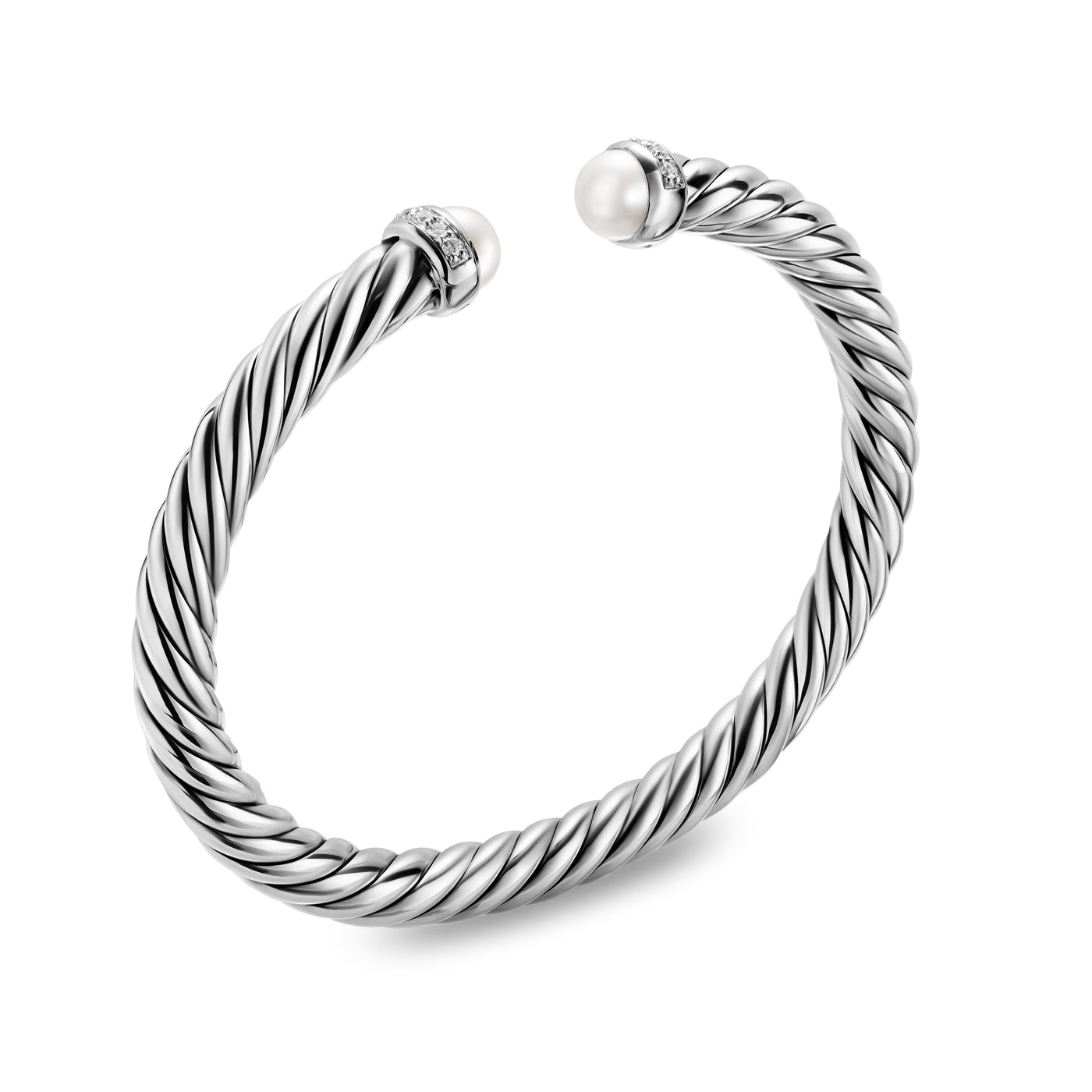 Cable Flex® Bracelet in Sterling Silver with Pearls and Diamonds, 6mm
