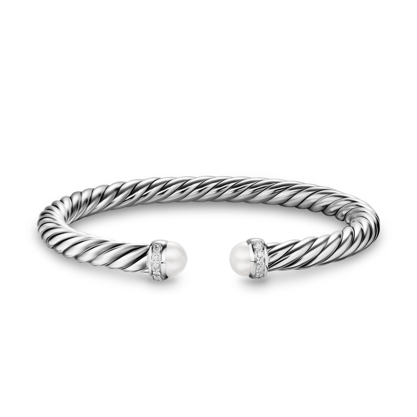 Cable Flex® Bracelet in Sterling Silver with Pearls and Diamonds, 6mm