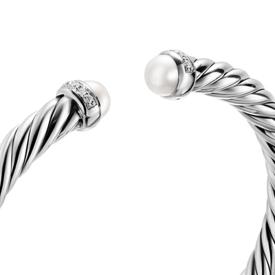 Cable Flex® Bracelet in Sterling Silver with Pearls and Diamonds, 6mm