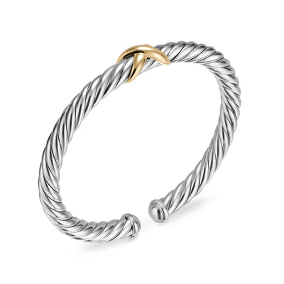 Cable Flex® X Bracelet in Sterling Silver with 14K Yellow Gold, 6mm