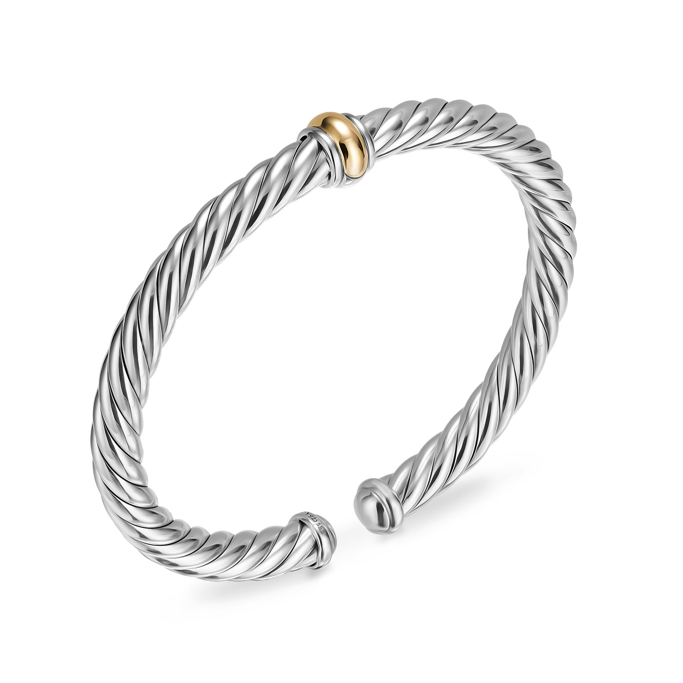Cable Flex® Center Station Bracelet in Sterling Silver with 14K Yellow Gold, 6mm