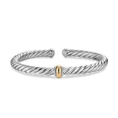 Cable Flex® Center Station Bracelet in Sterling Silver with 14K Yellow Gold, 6mm