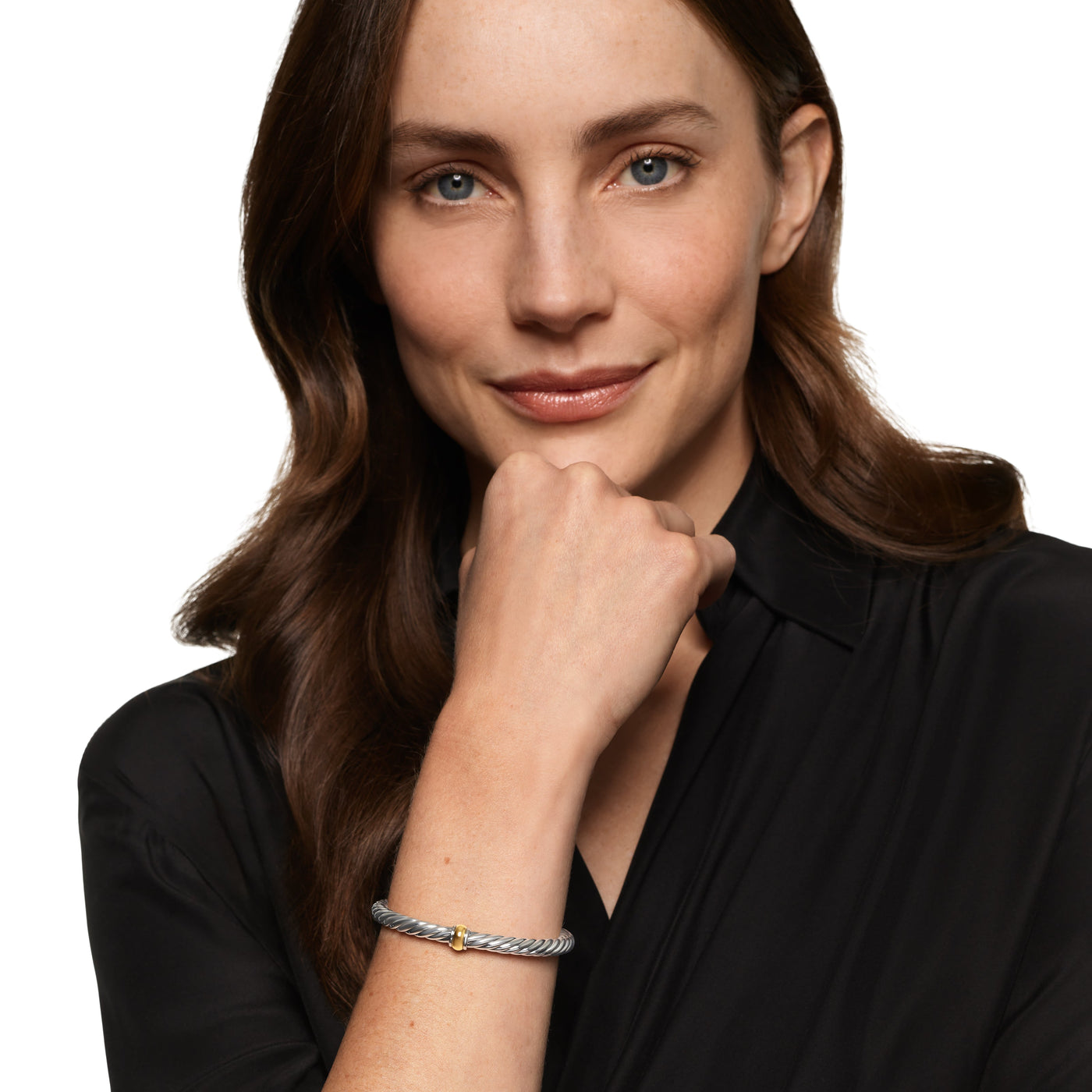 Cable Flex® Center Station Bracelet in Sterling Silver with 14K Yellow Gold, 6mm