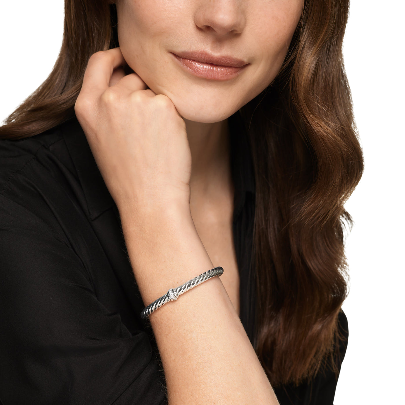 Cable Flex® Center Station Bracelet in Sterling Silver with Diamonds, 6mm