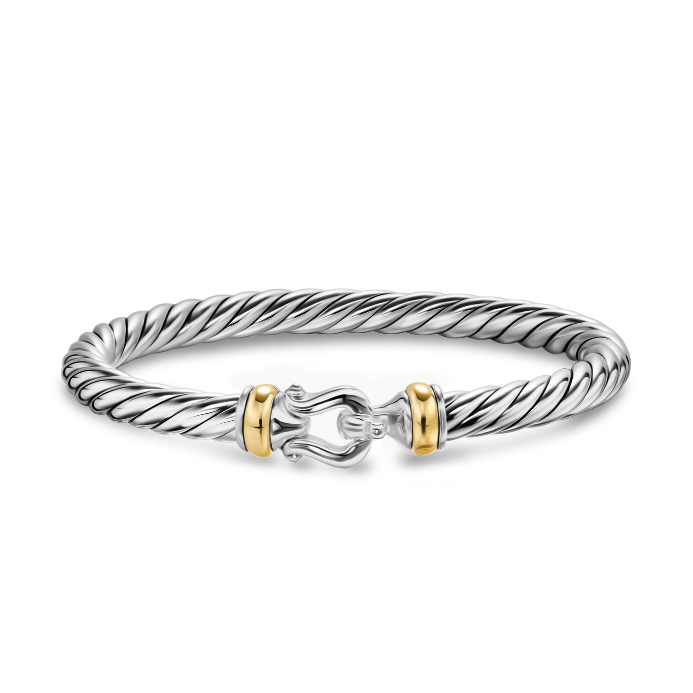 Cable Flex® Buckle Bracelet in Sterling Silver with 14K Yellow Gold, 6mm