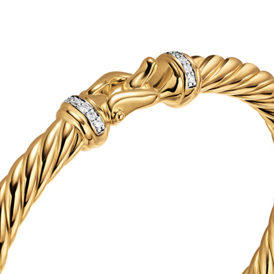 Cablespira® Buckle Bracelet in 18K Yellow Gold with Diamonds, 6mm