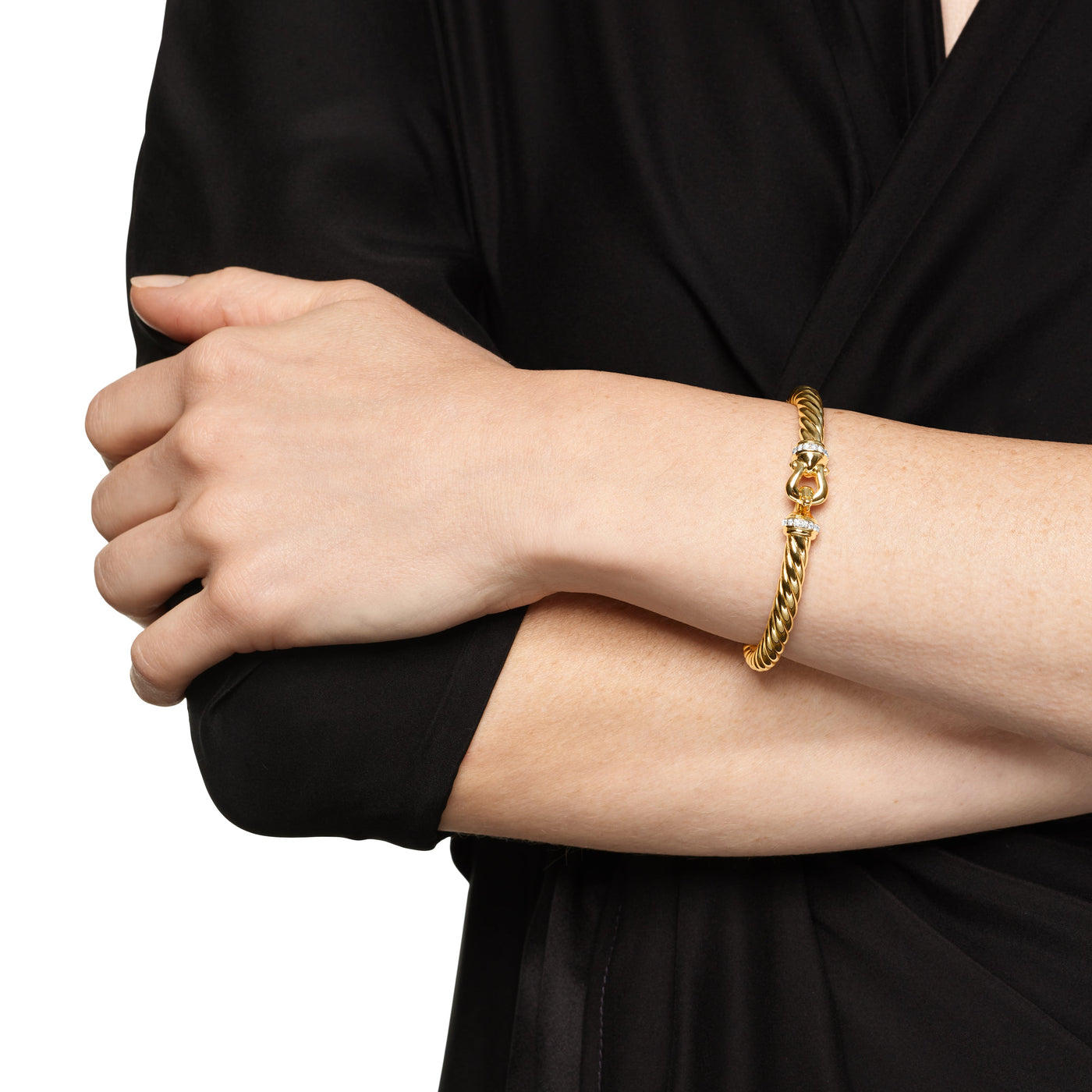 Cablespira® Buckle Bracelet in 18K Yellow Gold with Diamonds, 6mm