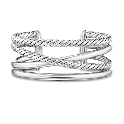 Bold Crossover Multi Row Cuff Bracelet in Sterling Silver, 24.4mm
