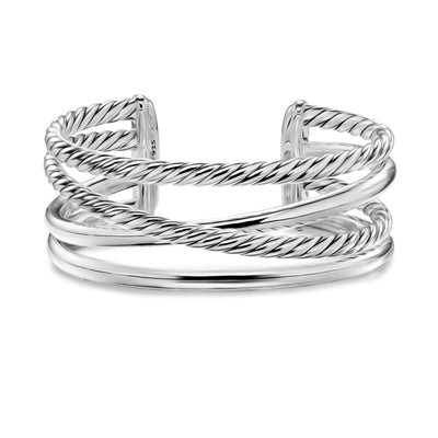 Bold Crossover Multi Row Cuff Bracelet in Sterling Silver, 24.4mm