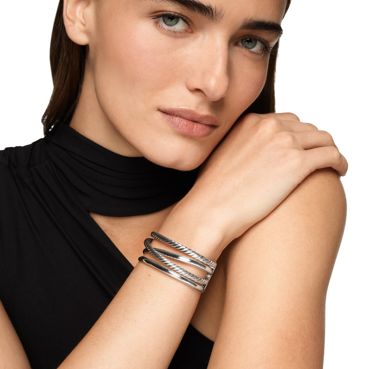 Bold Crossover Multi Row Cuff Bracelet in Sterling Silver, 24.4mm