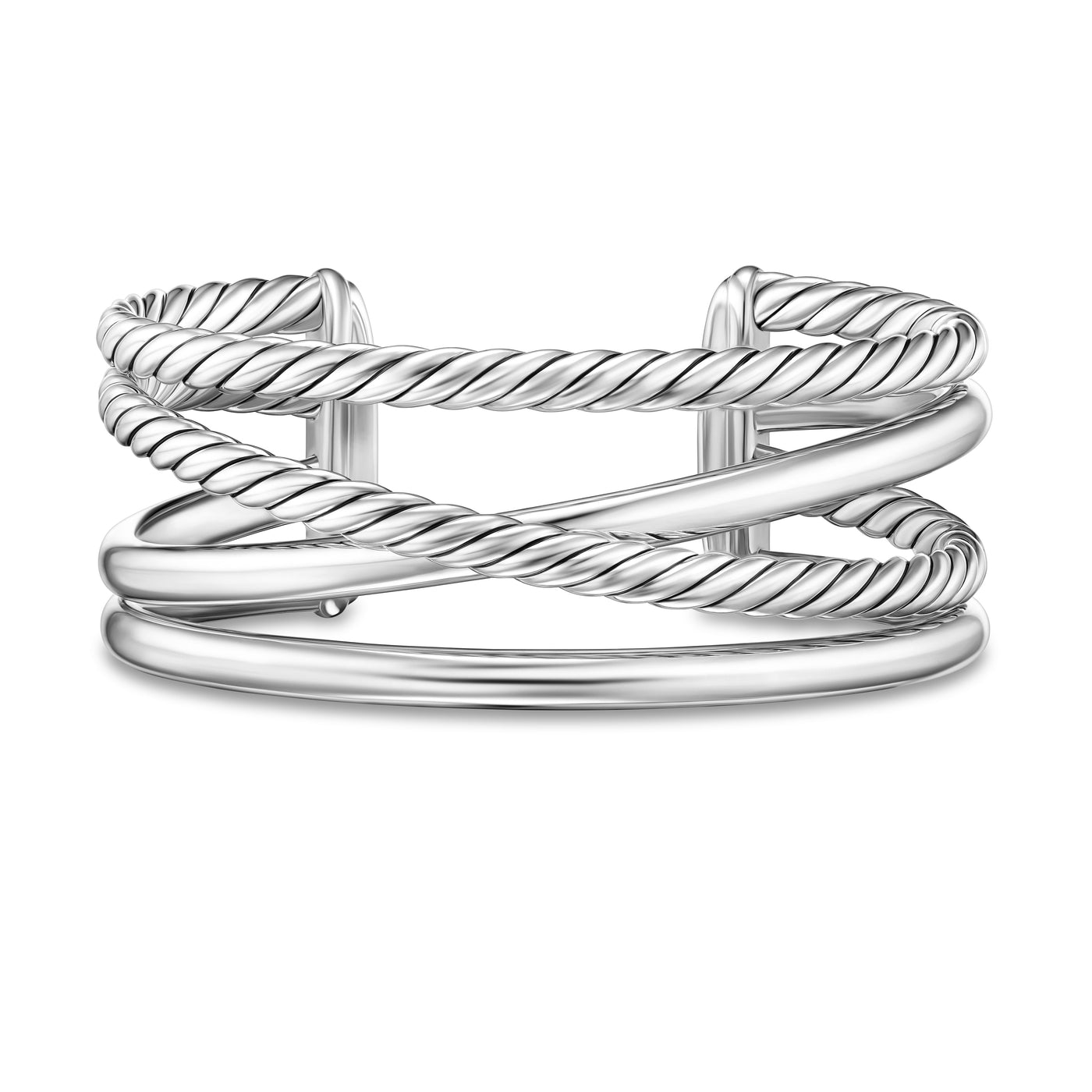 Bold Crossover Multi Row Cuff Bracelet in Sterling Silver, 24.4mm