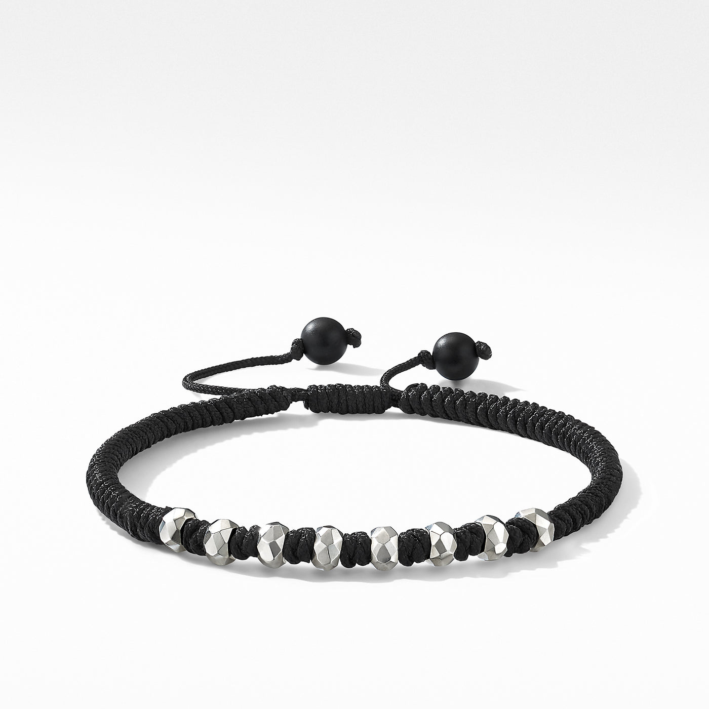 Fortune Woven Bracelet in Black Nylon with Black Onyx and Sterling Silver\, 5.5mm