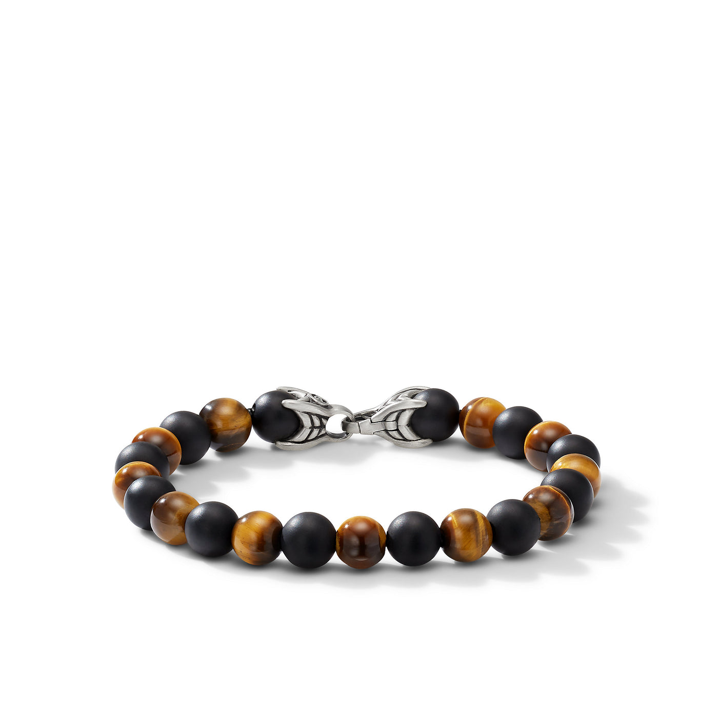 Spiritual Beads Alternating Bracelet in Sterling Silver with Tigers Eye and Black Onyx\, 8mm