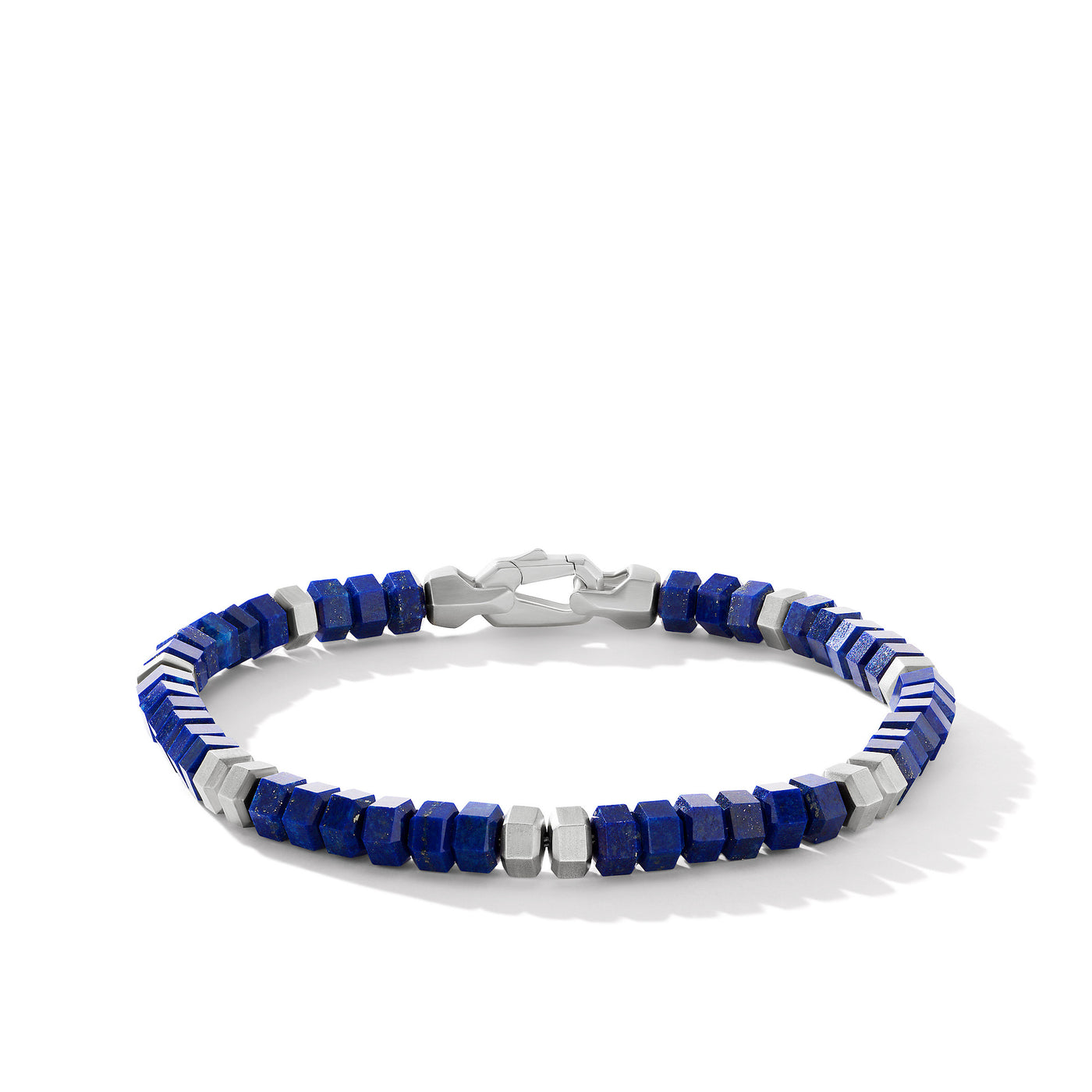 Hex Bead Bracelet in Sterling Silver with Lapis\, 6mm