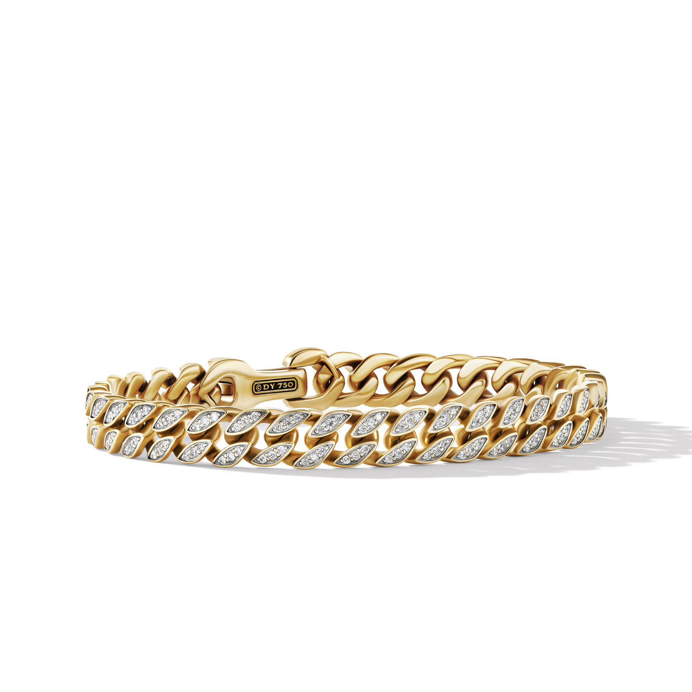 Curb Chain Bracelet in 18K Yellow Gold with Diamonds\, 8mm