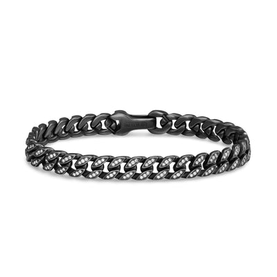 Curb Chain Bracelet in Black Titanium with Diamonds, 8mm