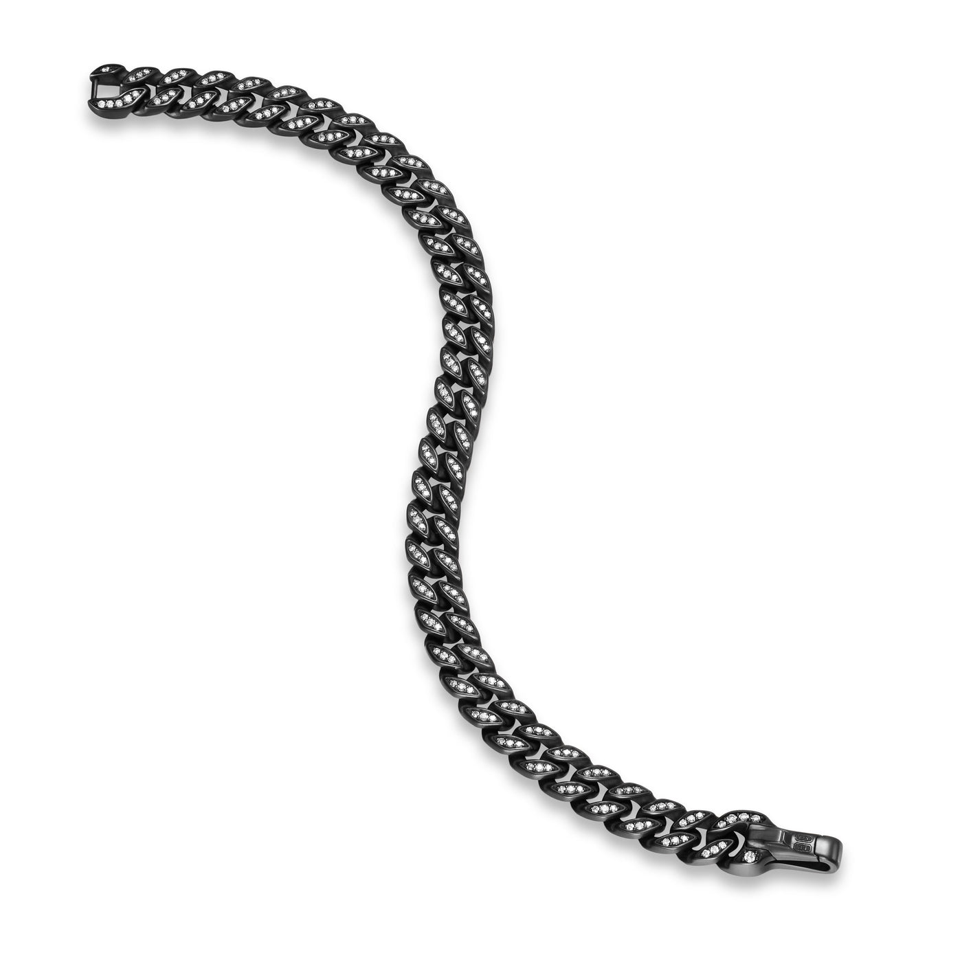 Curb Chain Bracelet in Black Titanium with Diamonds, 8mm