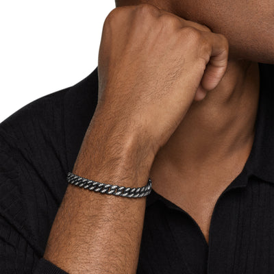 Curb Chain Bracelet in Black Titanium with Diamonds, 8mm