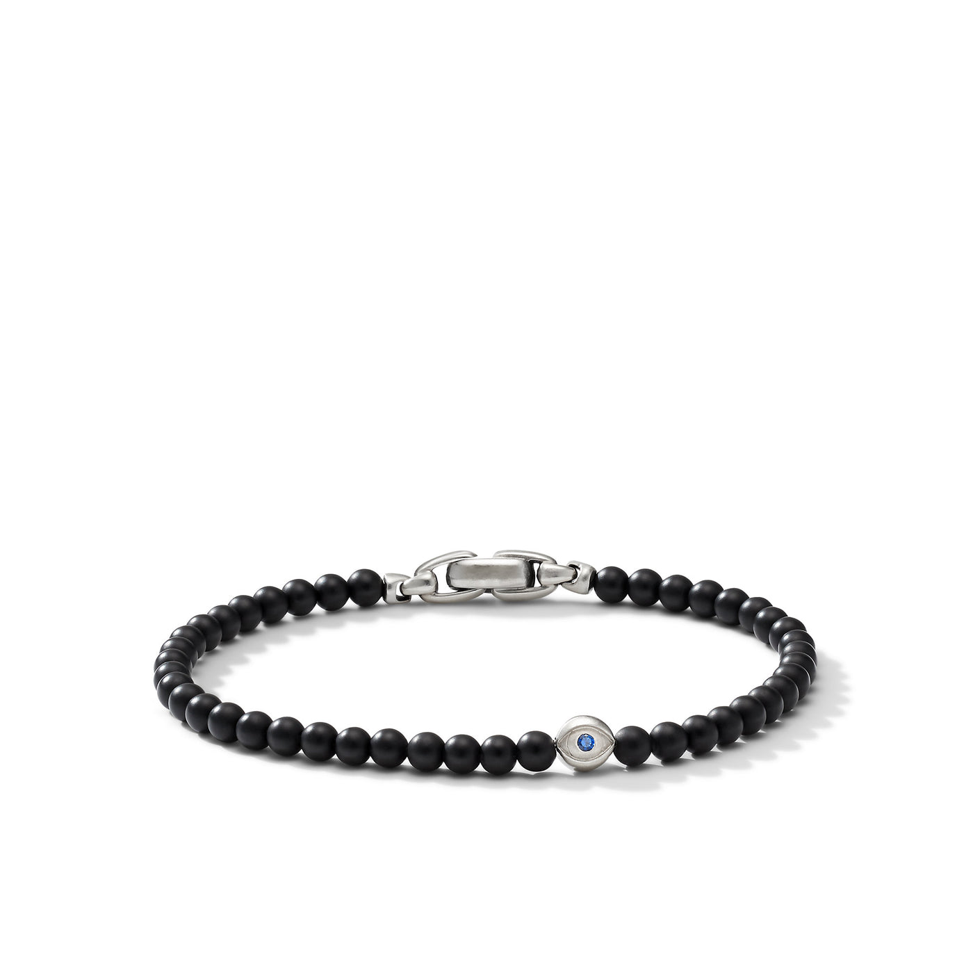 Spiritual Beads Evil Eye Bracelet in Sterling Silver with Black Onyx and Sapphire\, 4mm