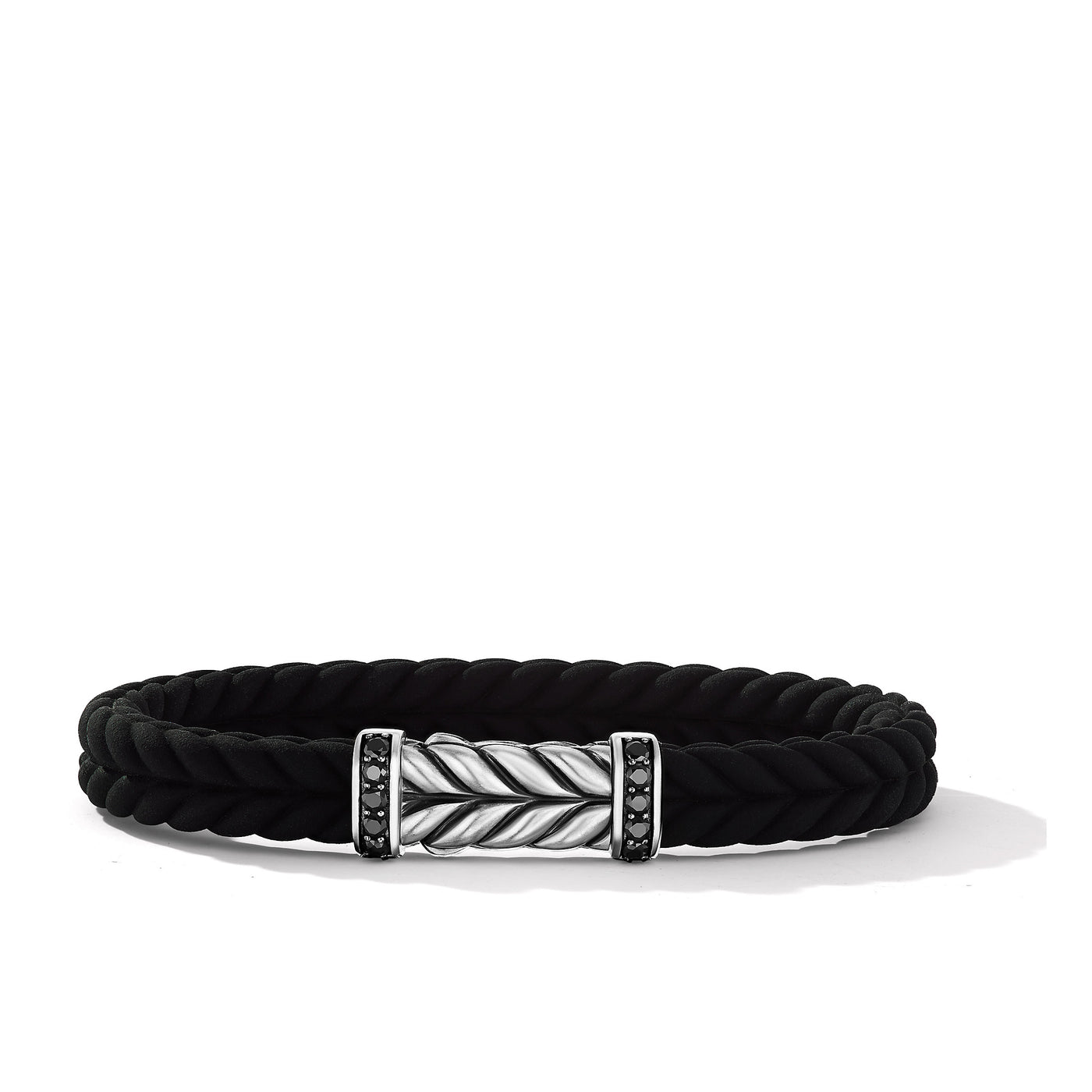 Chevron Bracelet  in Black Rubber with Black Diamonds and Sterling Silver\, 9mm