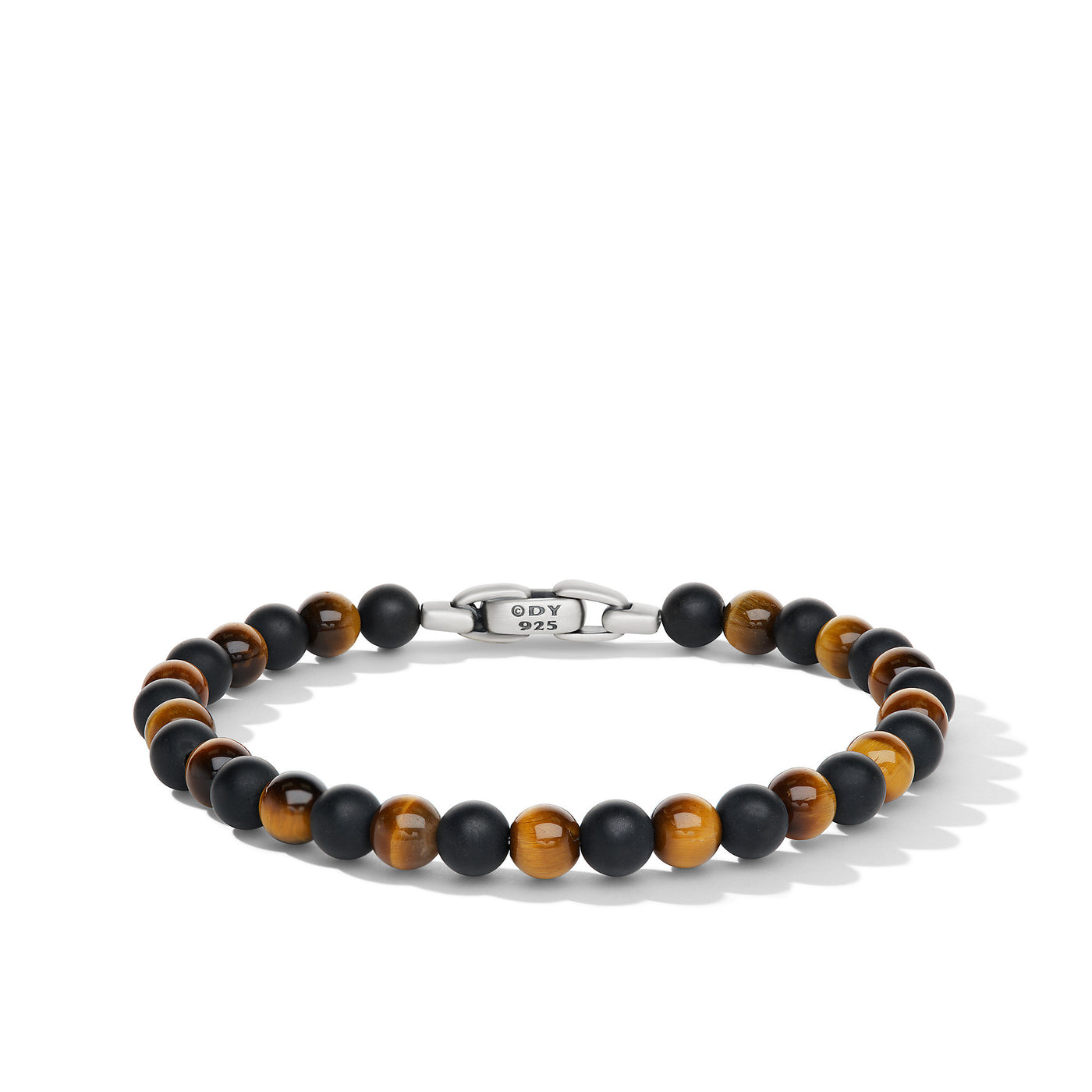 Spiritual Beads Alternating Bracelet in Sterling Silver with Black Onyx and Tigers Eye\, 6mm