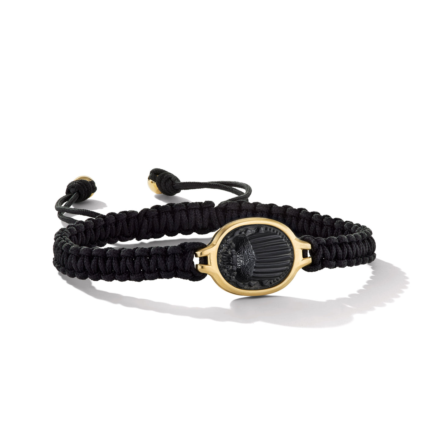 Cairo Scarab Woven Bracelet in Black Nylon with Black Onyx and 18K Yellow Gold\, 6mm