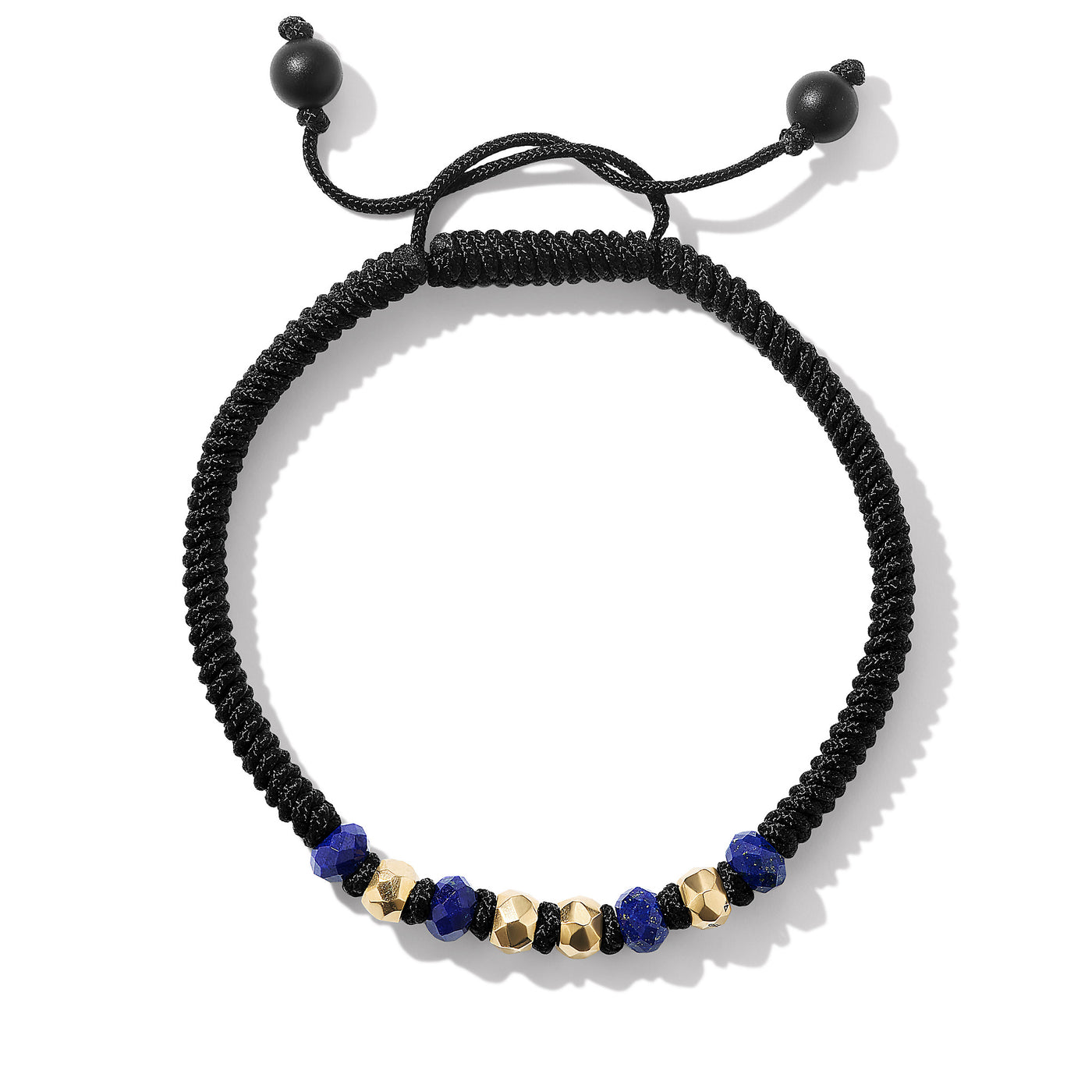 Fortune Woven Bracelet in Black Nylon with Lapis\, Black Onyx and 18K Yellow Gold\, 5.5mm
