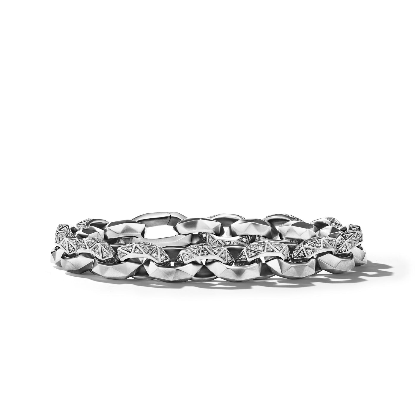 Torqued Faceted Link Bracelet in Sterling Silver with Diamonds\, 11.6mm