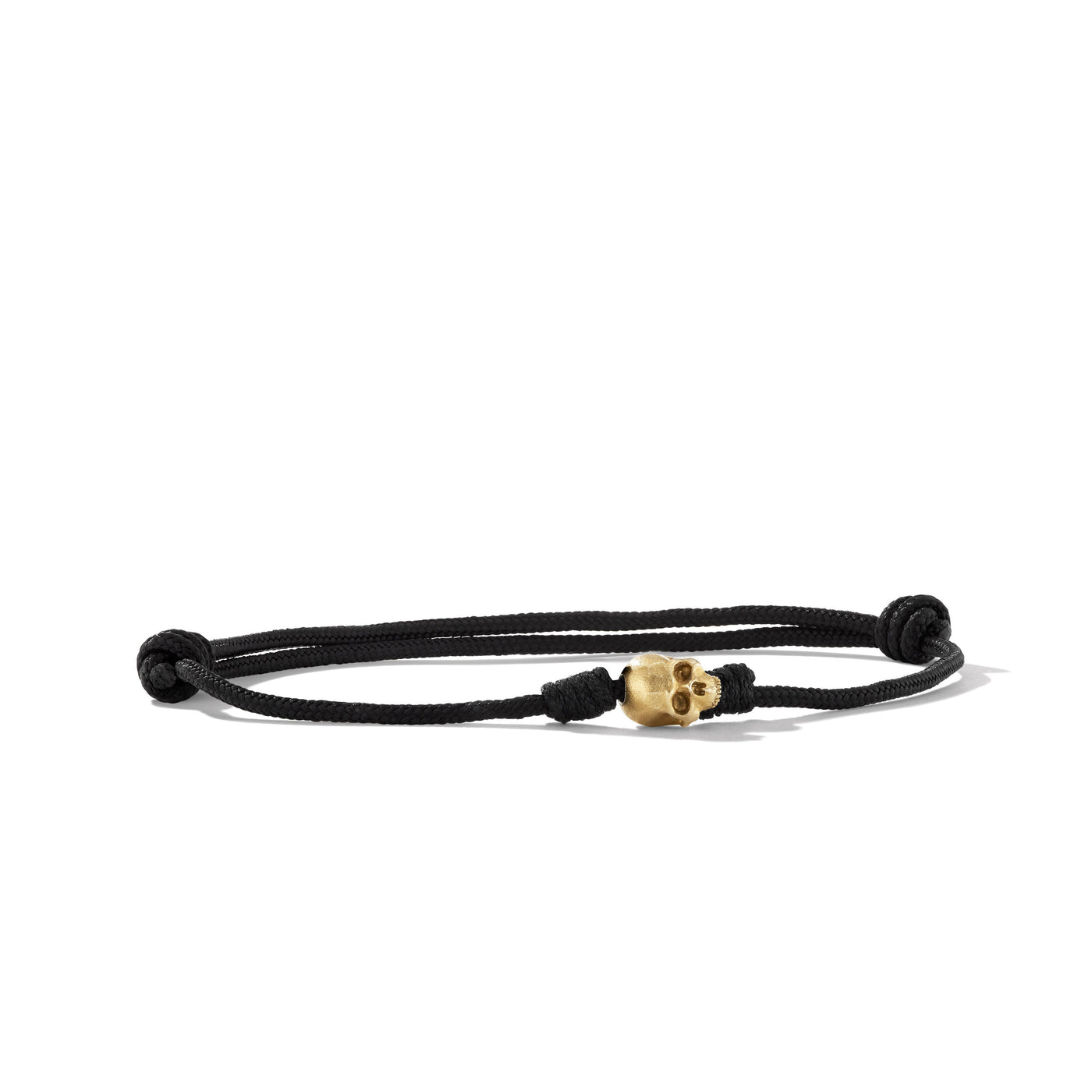 Skull Cord Bracelet in Black Nylon with 18K Yellow Gold\, 6mm