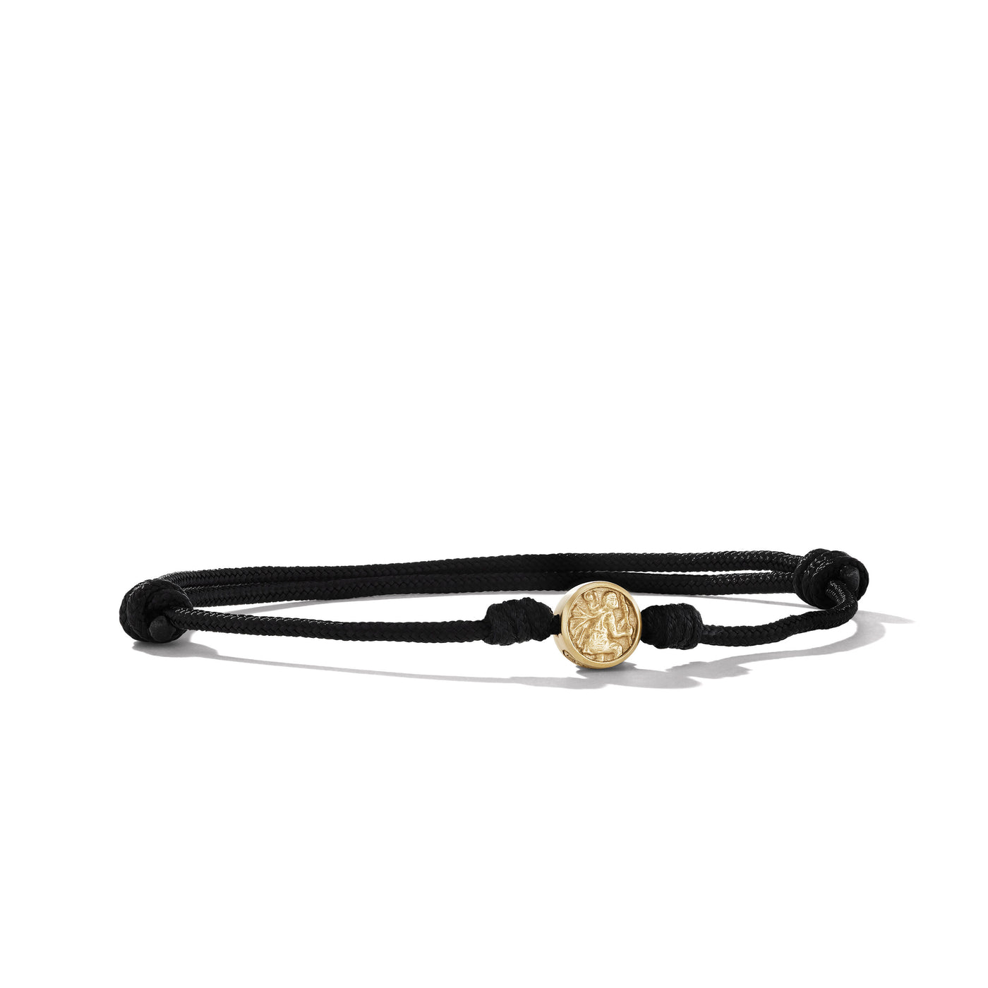 St. Christopher Cord Bracelet in Black Nylon with 18K Yellow Gold\, 9mm