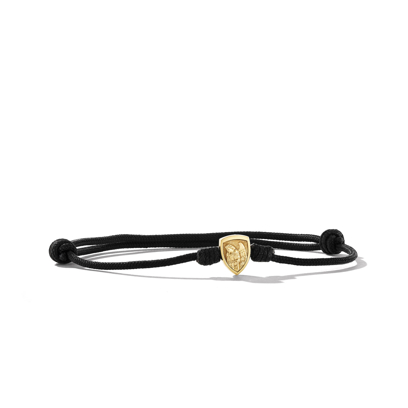 St. Michael Cord Bracelet in Black Nylon with 18K Yellow Gold\, 9mm