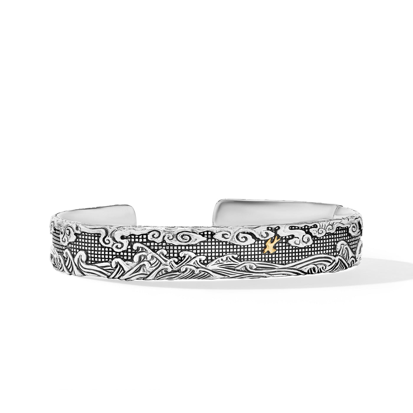 Waves Cuff Bracelet in Sterling Silver with 18K Yellow Gold\, 12mm