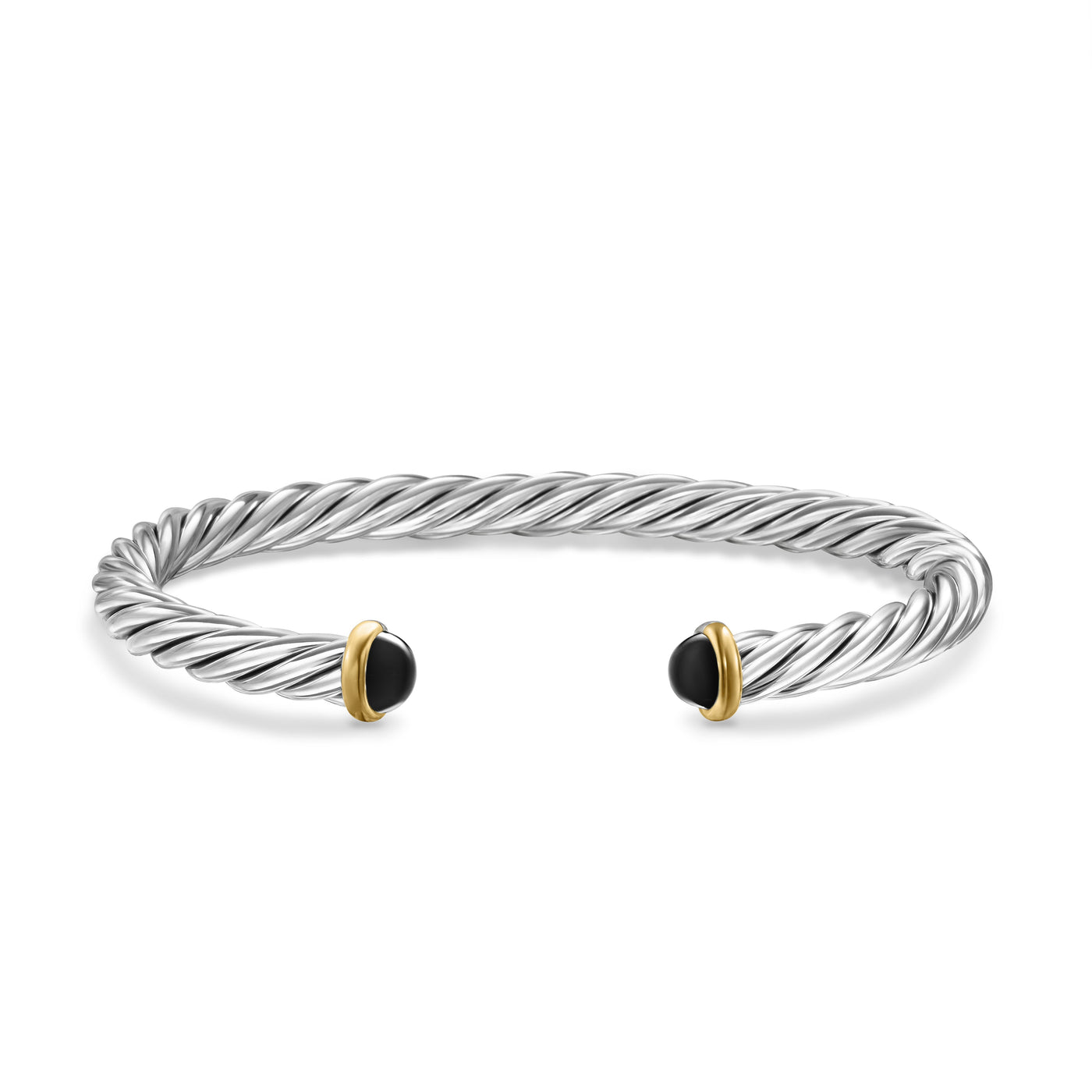 Cable Cuff Bracelet in Sterling Silver with 14K Yellow Gold and Black Onyx, 6mm