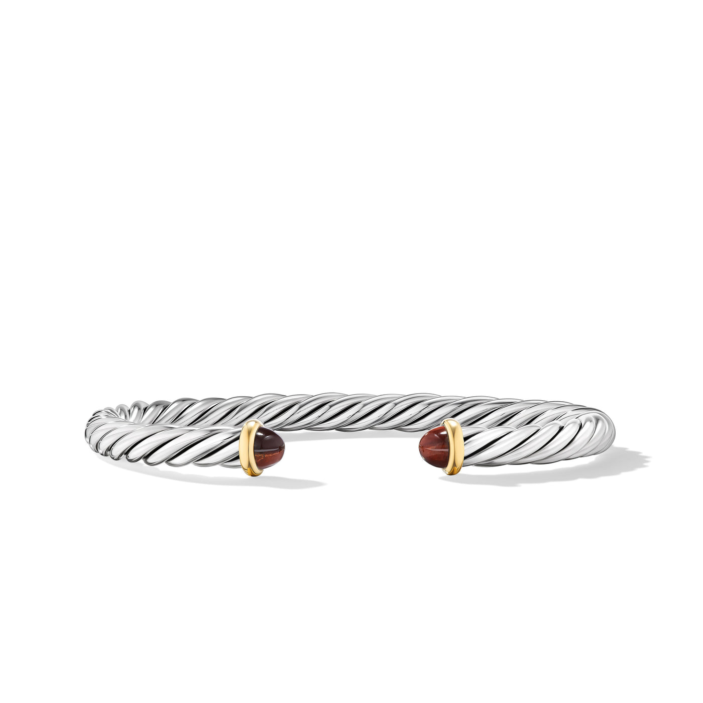 Modern Cable Cuff Bracelet in Sterling Silver with 14K Yellow Gold and Red Tiger's Eye\, 6mm