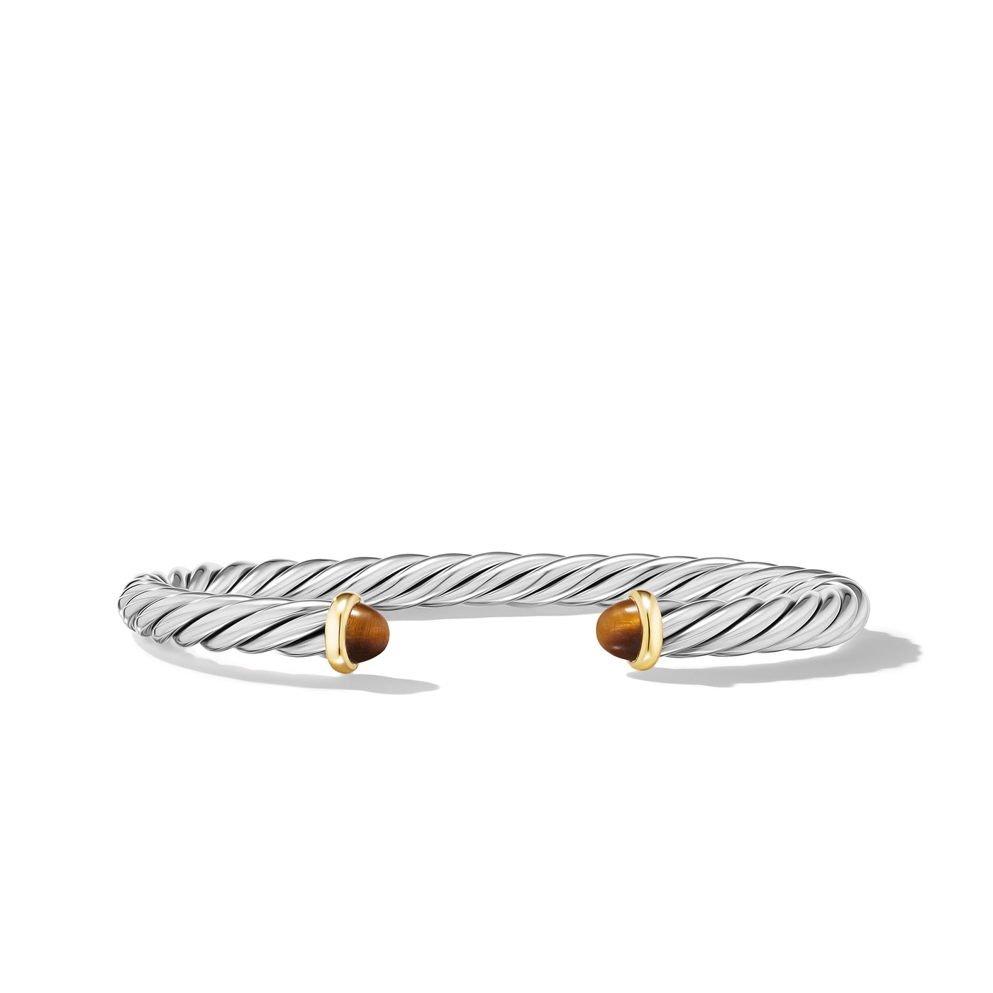 Modern Cable Cuff Bracelet in Sterling Silver with 14K Yellow Gold and Tiger's Eye\, 6mm