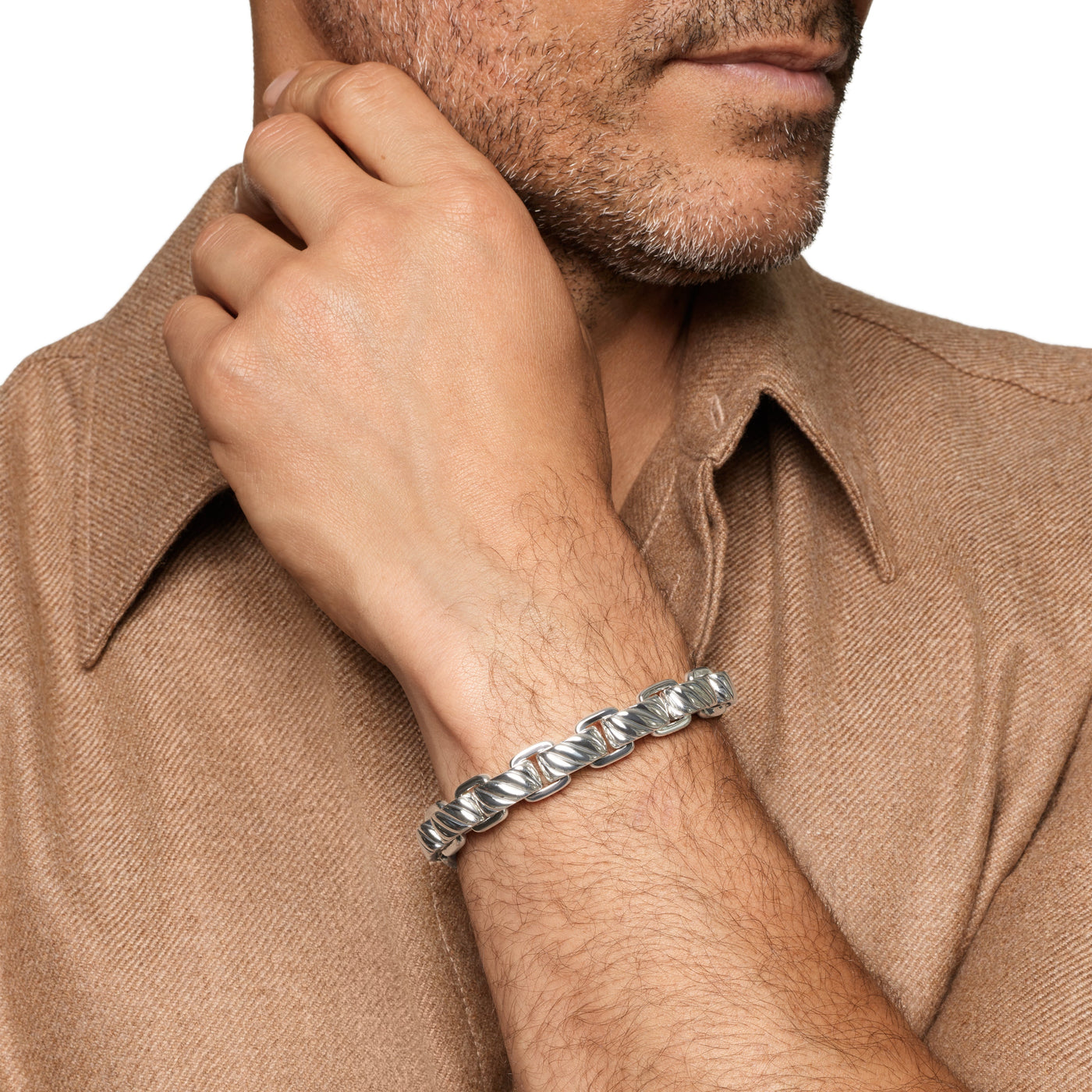 Sculpted Cable Link Bracelet in Sterling Silver, 12mm
