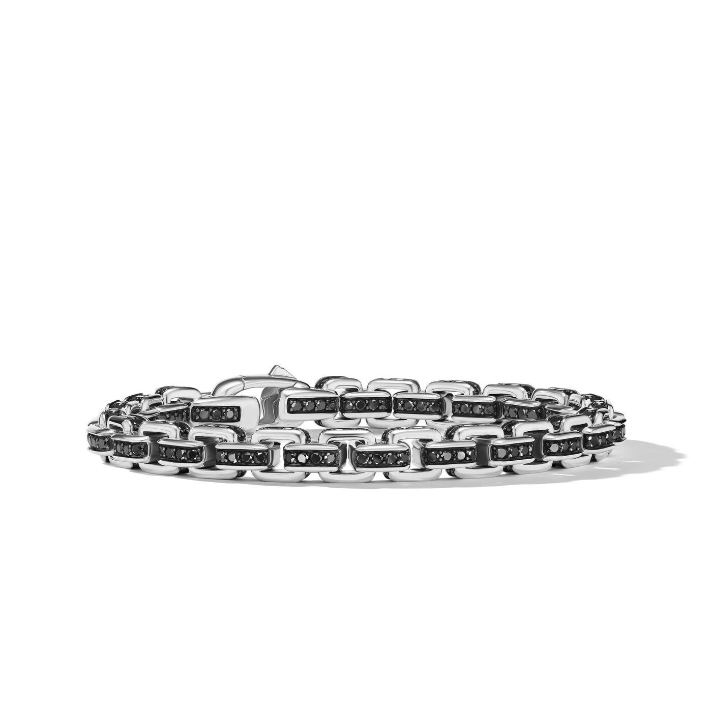 Box Chain Bracelet in Sterling Silver with Black Diamonds\, 7.3mm