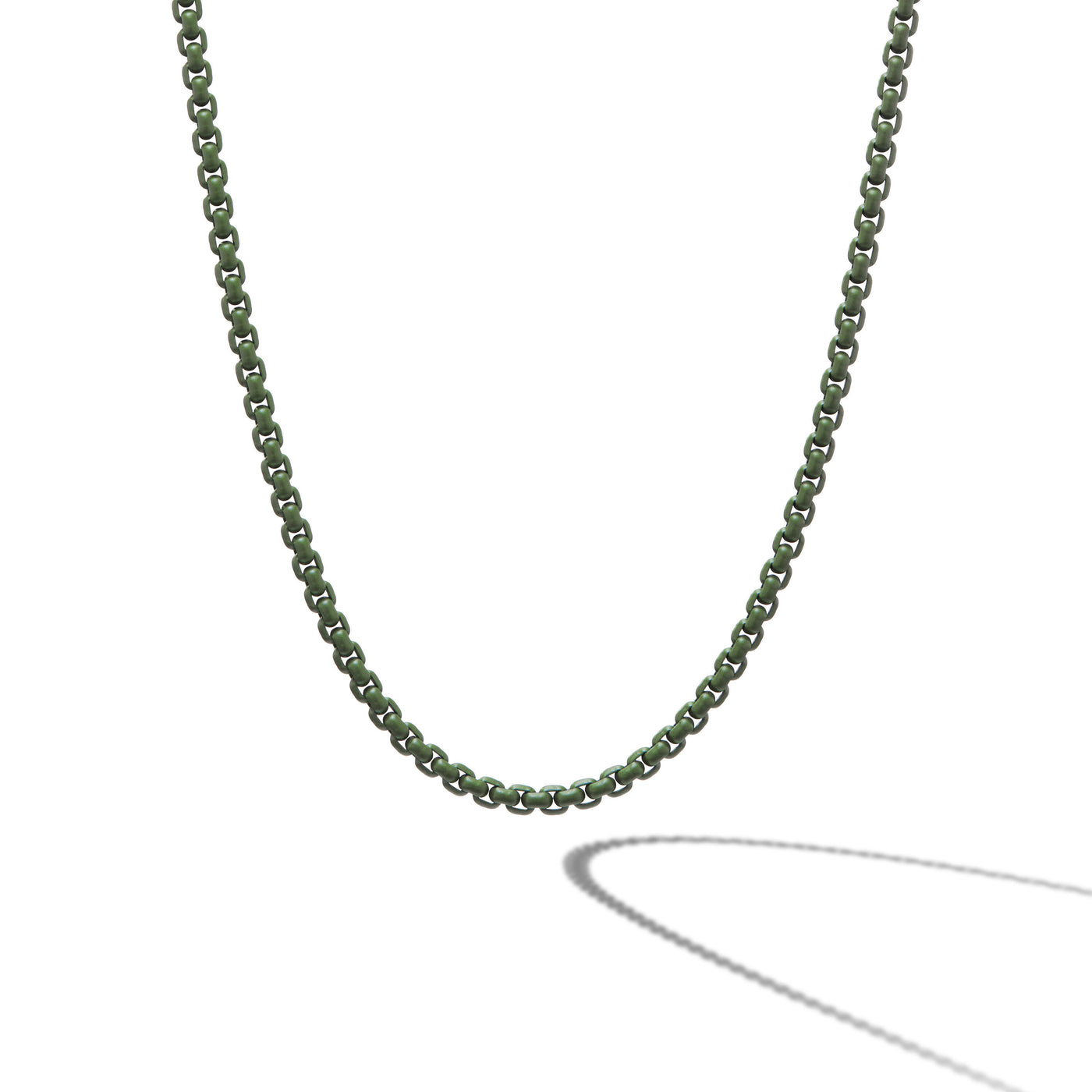 Box Chain Necklace in Sterling Silver with Green Stainless Steel\, 4mm