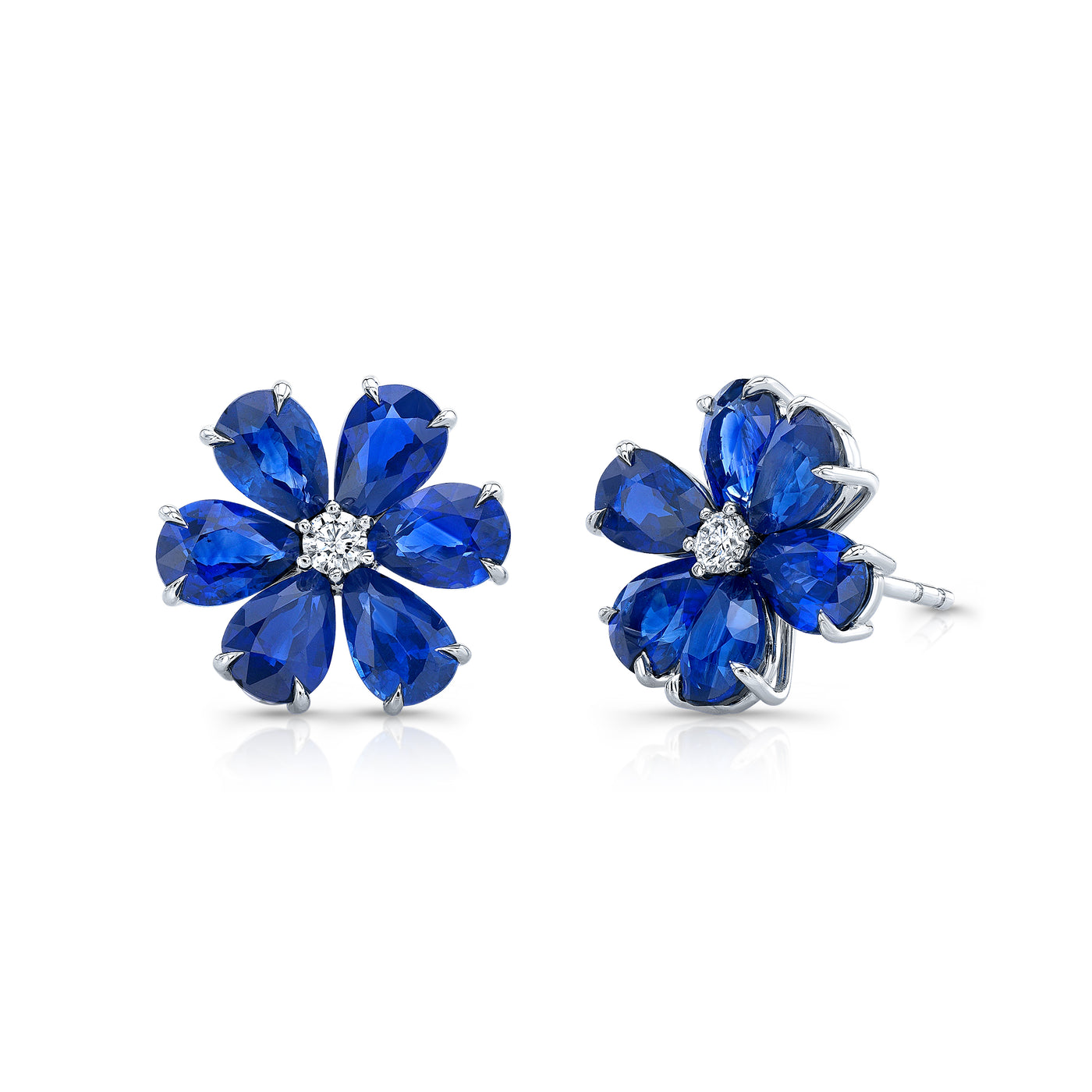 Sapphire and Diamond Flower Stud Earrings