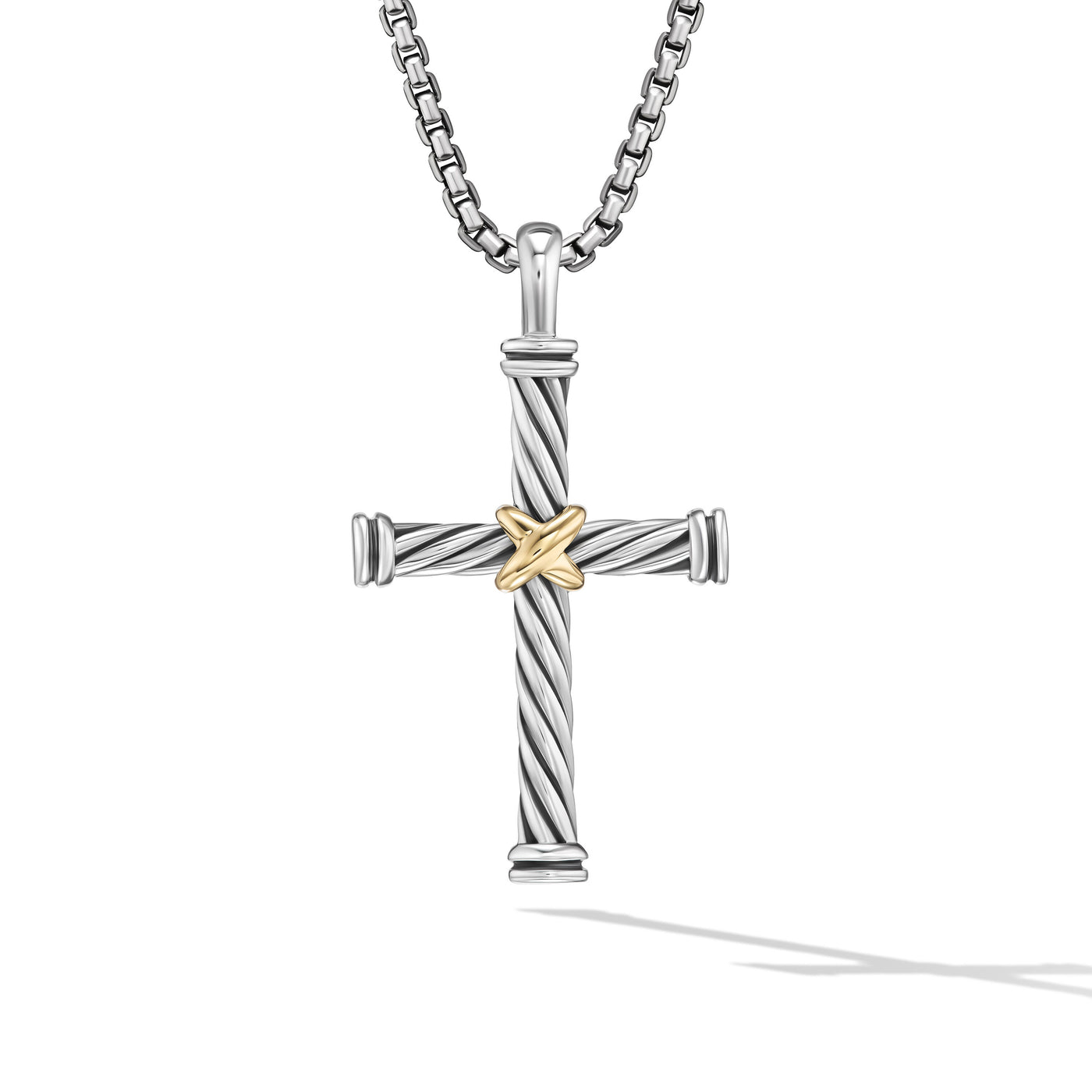 Cable Cross Pendant in Sterling Silver with 18K Yellow Gold\, 35mm