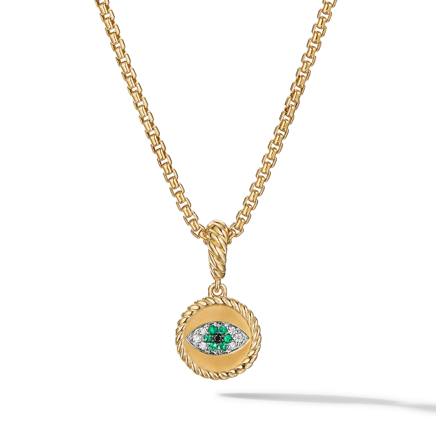 Evil Eye Amulet in 18K Yellow Gold with Pavé Emeralds and Diamonds\, 18.8mm