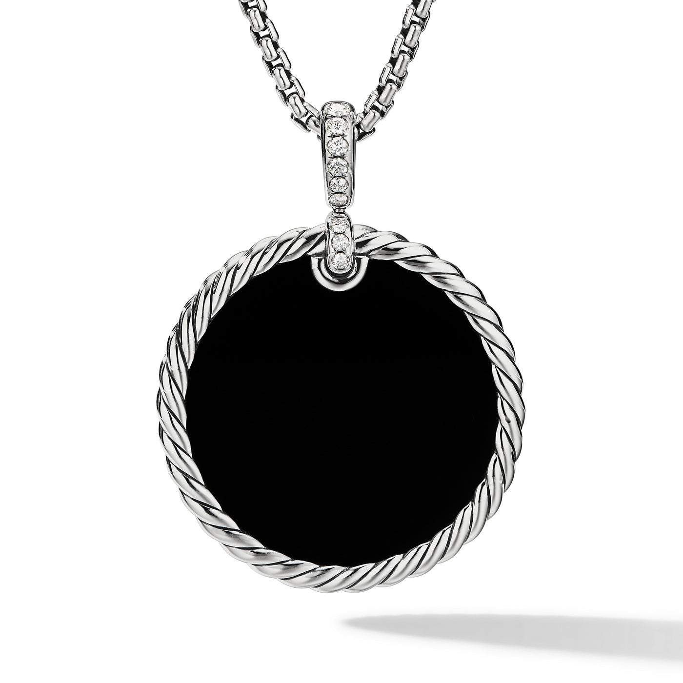 DY Elements® Reversible Disc Pendant in Sterling Silver with Black Onyx Reversible to Mother of Pearl and Diamonds\, 32mm
