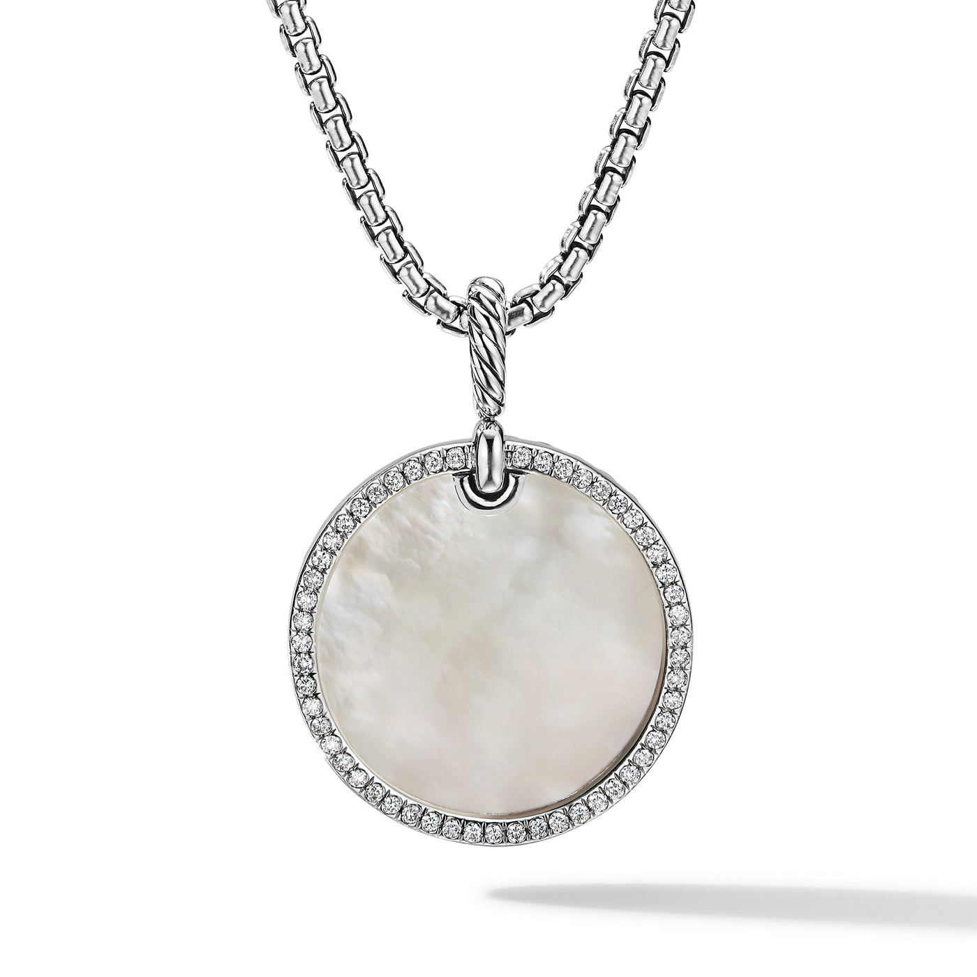 DY Elements® Disc Pendant in Sterling Silver with Mother of Pearl and Diamond Rim\, 24mm