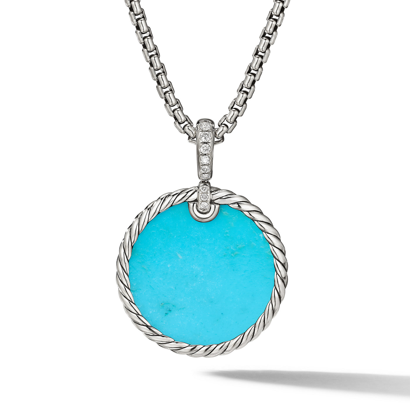 DY Elements® Reversible Disc Pendant in Sterling Silver with Turquoise Reversible to Mother of Pearl and Diamonds\, 24mm